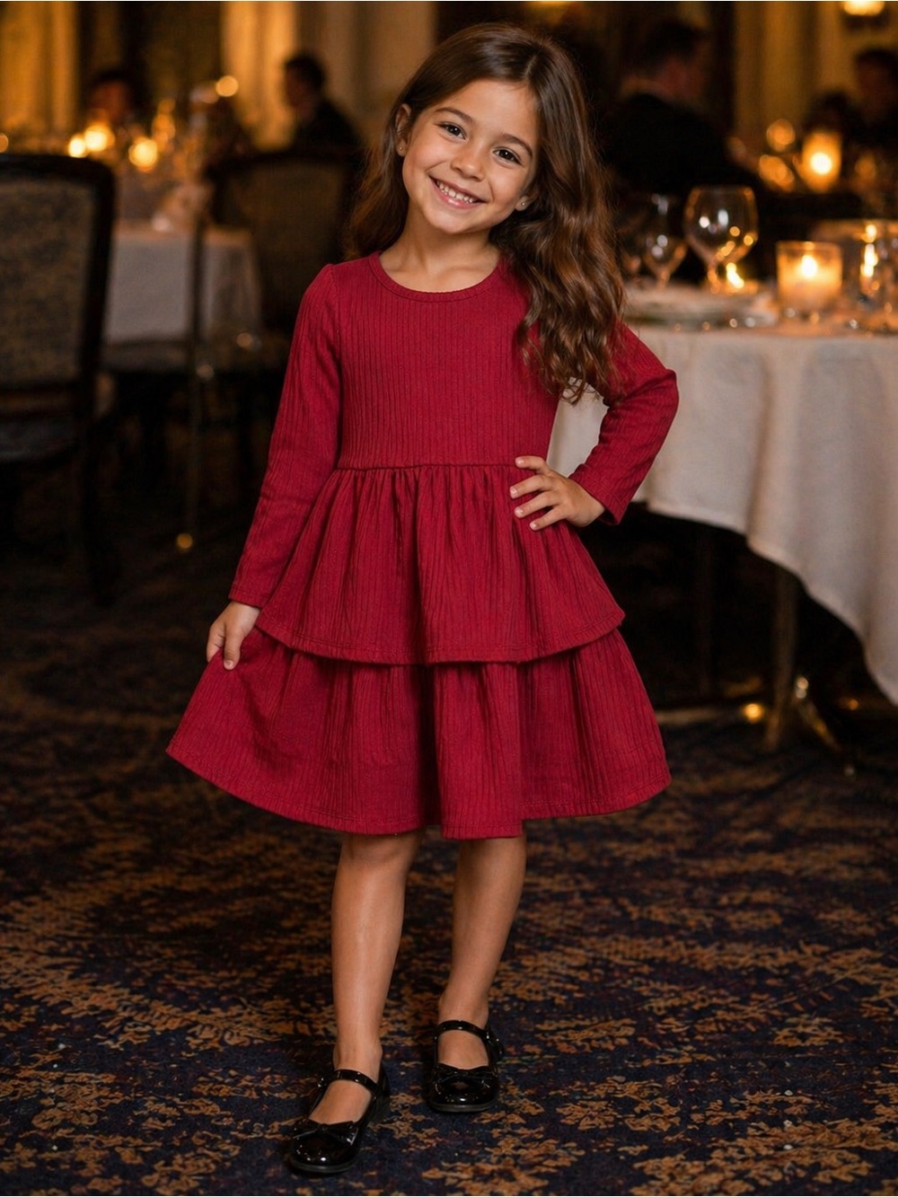Epic Threads Girls' Red Tiered Long-Sleeve Dress